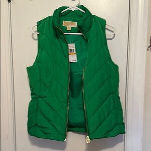 Michael Kors new Green Puffer Vest with Gold Zipper